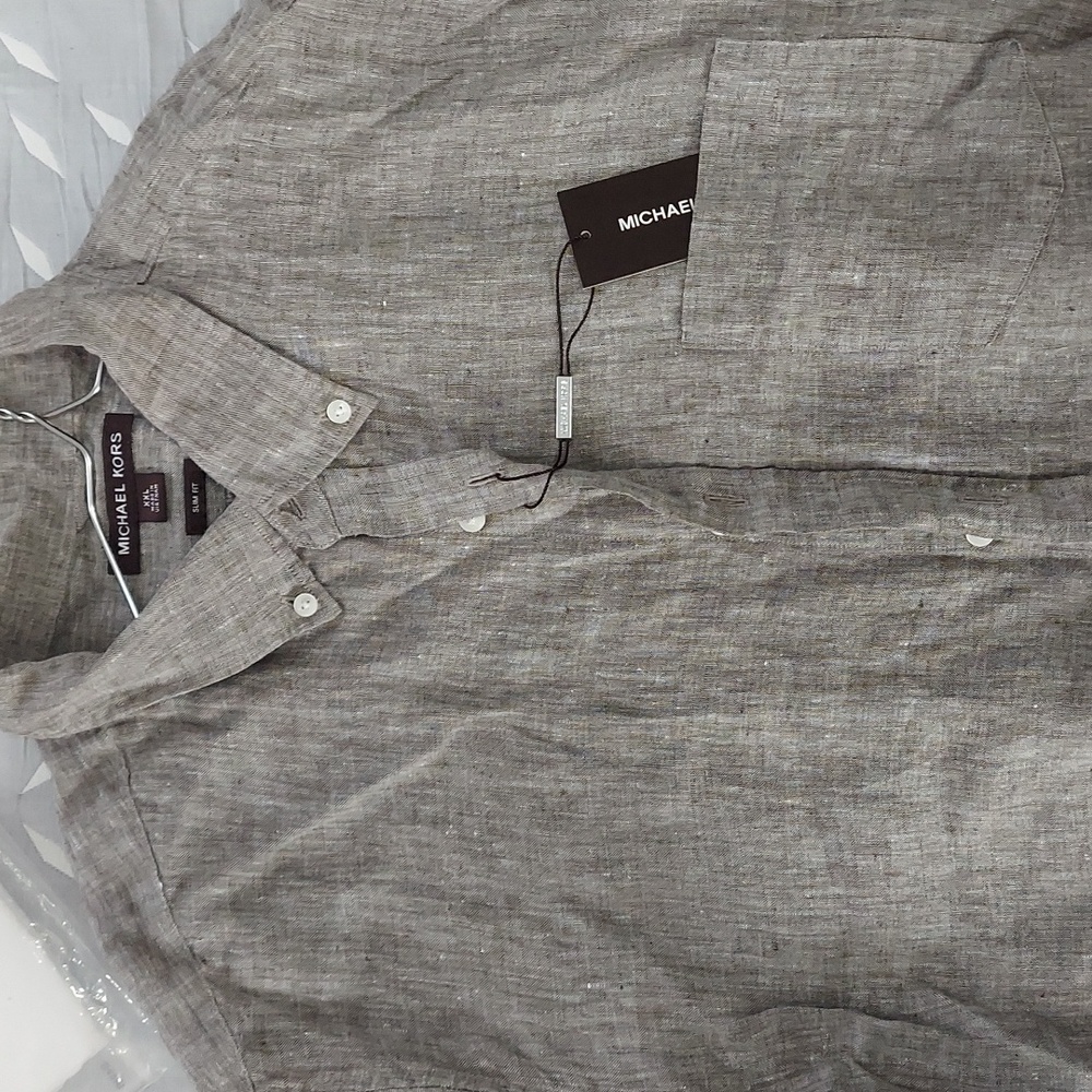 Michael Kors Grey Linen short sleeve shirt - Picture 2 of 2